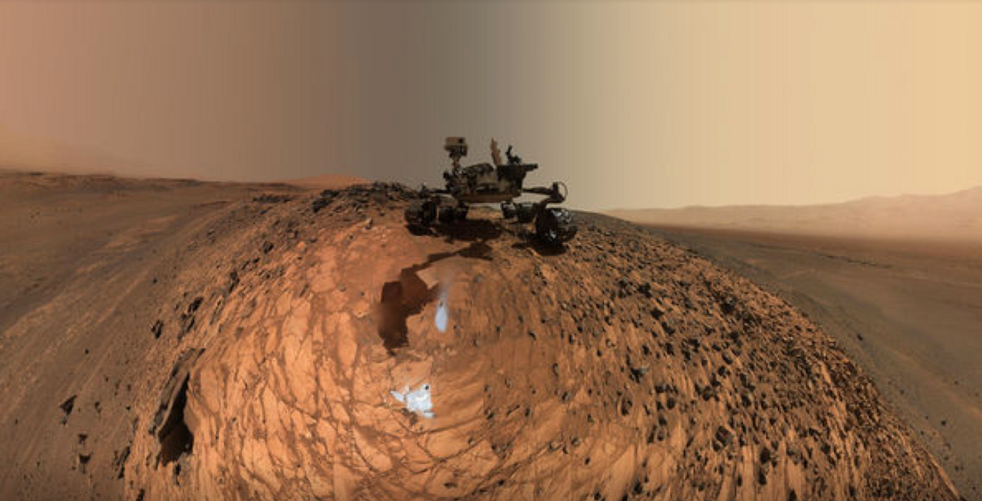 NASA's Curiosity Rover takes a selfie at the Buckskin rock on Mars.