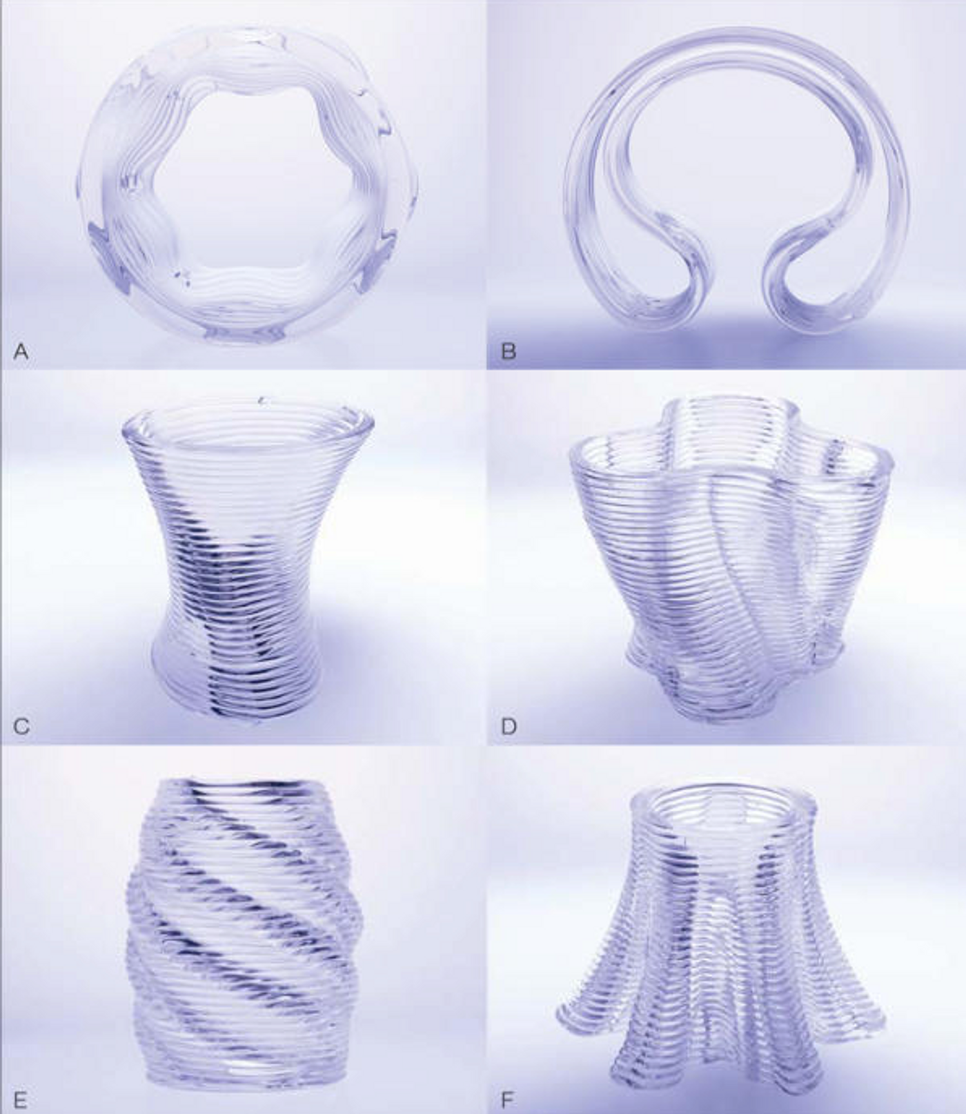 These are some examples of what 3D printed glass sculptures can look like.