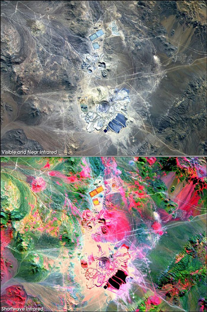 Two versions of the same image of the Escondido Mine in Chile Two versions of the same image of the Escondido Mine in Chile