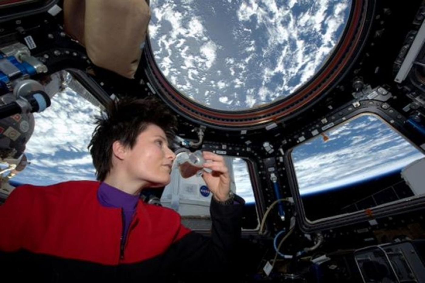 Cristoforetti sips the first fresh brewed coffee made in space