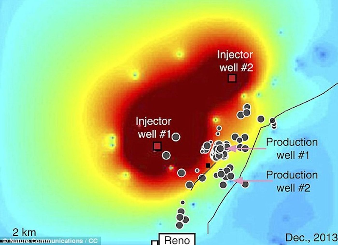 A series of earthquakes that rattled a small Texan community have been linked to nearby oil and gas operations. In this image red squares are injector locations; pink arrows, approximate location of two large brine production wells that are located both near the faults and near reported earthquakes swarms. dailymail.co.uk