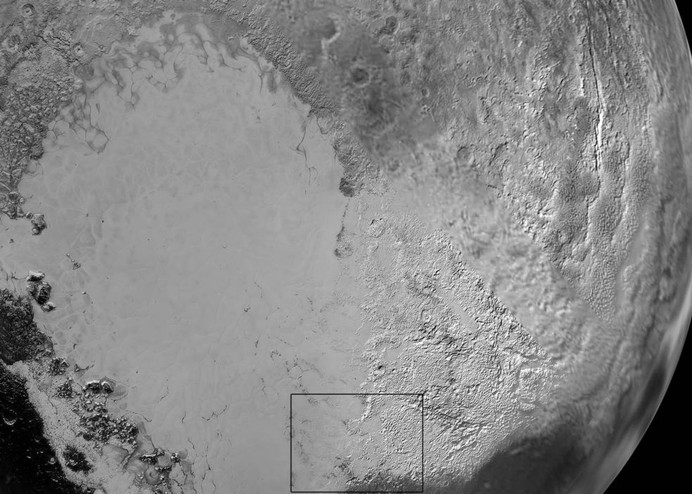 Here, we have a closer look at Pluto's 'heart,' which scientists believe is composed of frozen nitrogen.