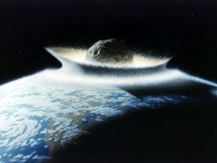 An artist's depiction of a 6-mile wide asteroid that impacted the Earth 65 million years ago