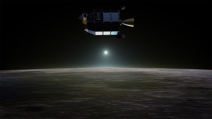 This is an artist's rendition of the LADEE spacecraft just over the Moon.