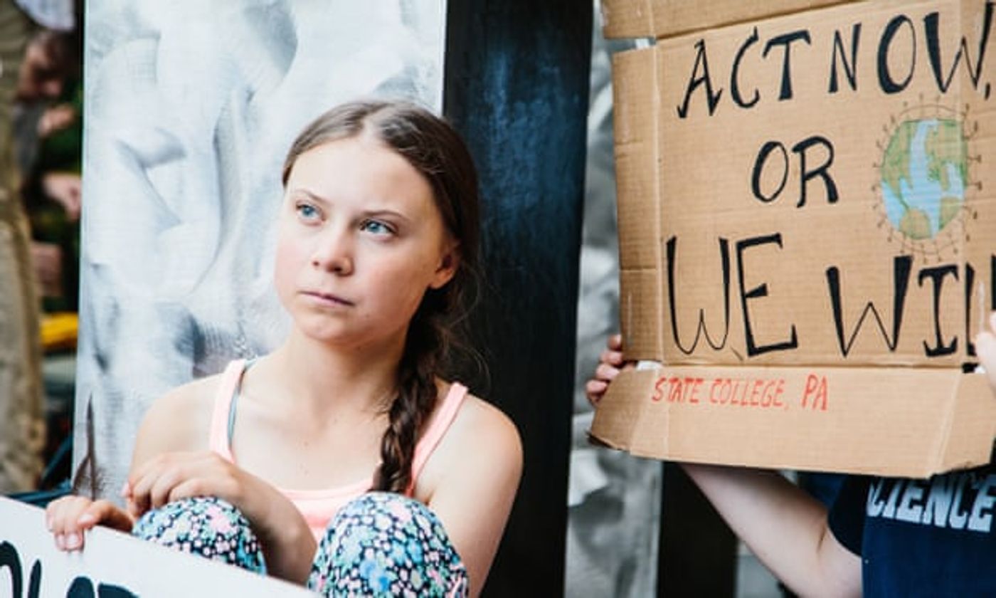 Greta Thunberg joins the rally at the UN headquarters in New York. Photograph: Alba Vigaray/EPA via The Guardian