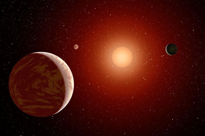 Artist's rendition of a solar system hosted by an M dwarf star. (Credit: NASA/JPL-Caltech/Malin Space Science Systems)