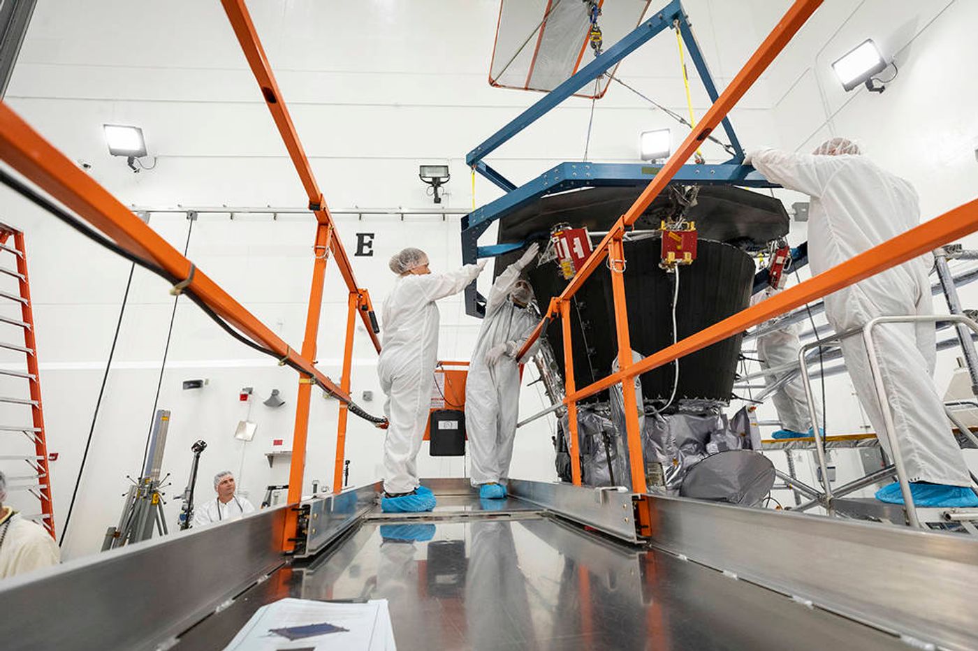 NASA engineers install the TPS on the Parker Solar Probe.