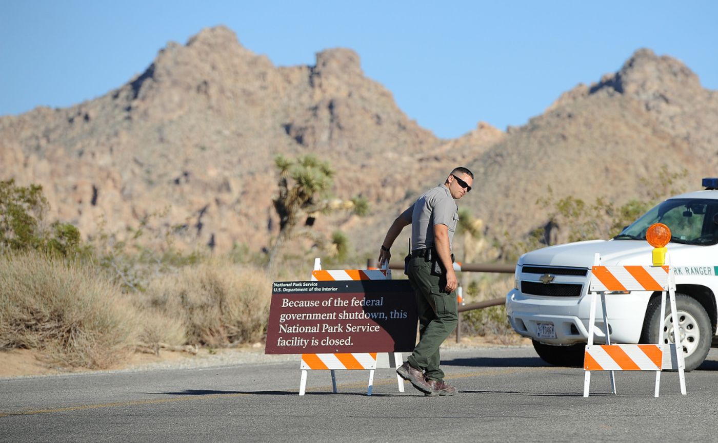 The sign announcing the closure of Joshua Tree National ParkPhoto: KPCC