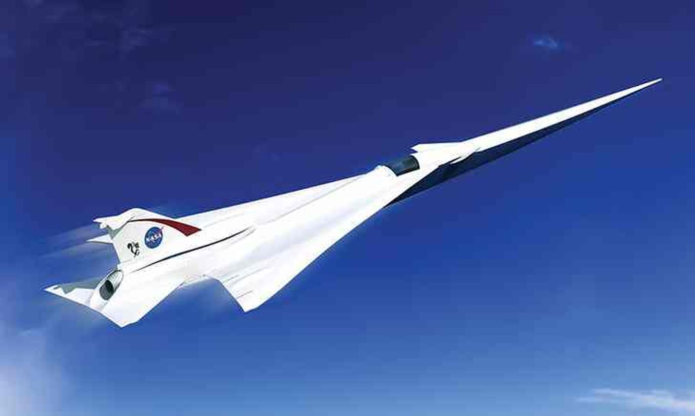 An artist's rendition of a low-boom supersonic jet designed by NASA.