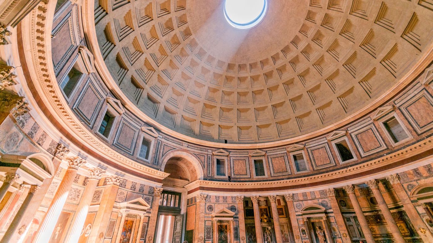 The dome of the Pantheon in Rome, built from concrete in 126 A.D. Credit: Stephen Knowles Photography, Moment, Getty Images Plus