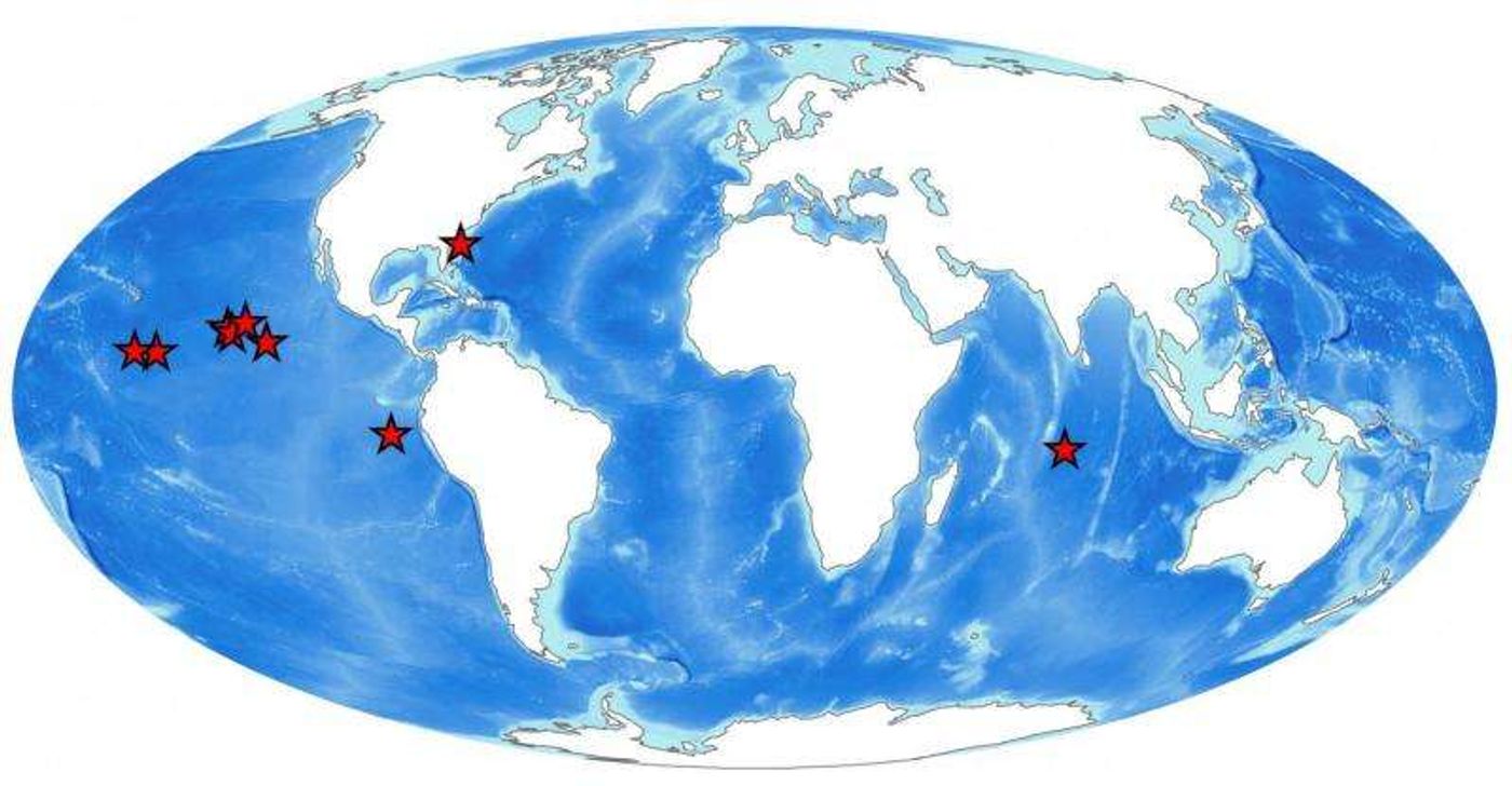 A global map showing where mining disturbance assessments have been carried out . Credit: National Oceanography Centre 