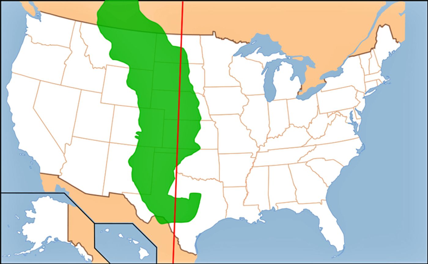 This map shows where the 100th meridian runs through. Photo: Homestead on the Range