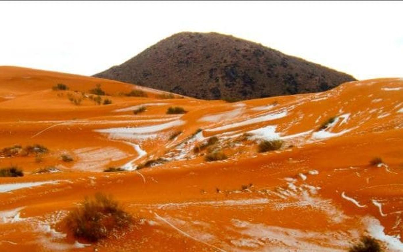 A photograph of snow in the Sahara Desert for the first time in 37 years.