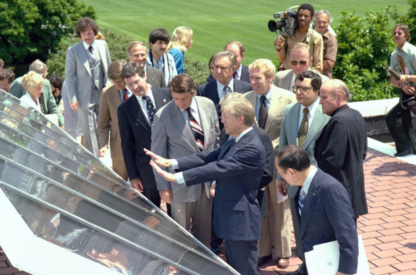 In 1979, President Carter showed off new solar panels on the West Wing. Photo: The NY Times