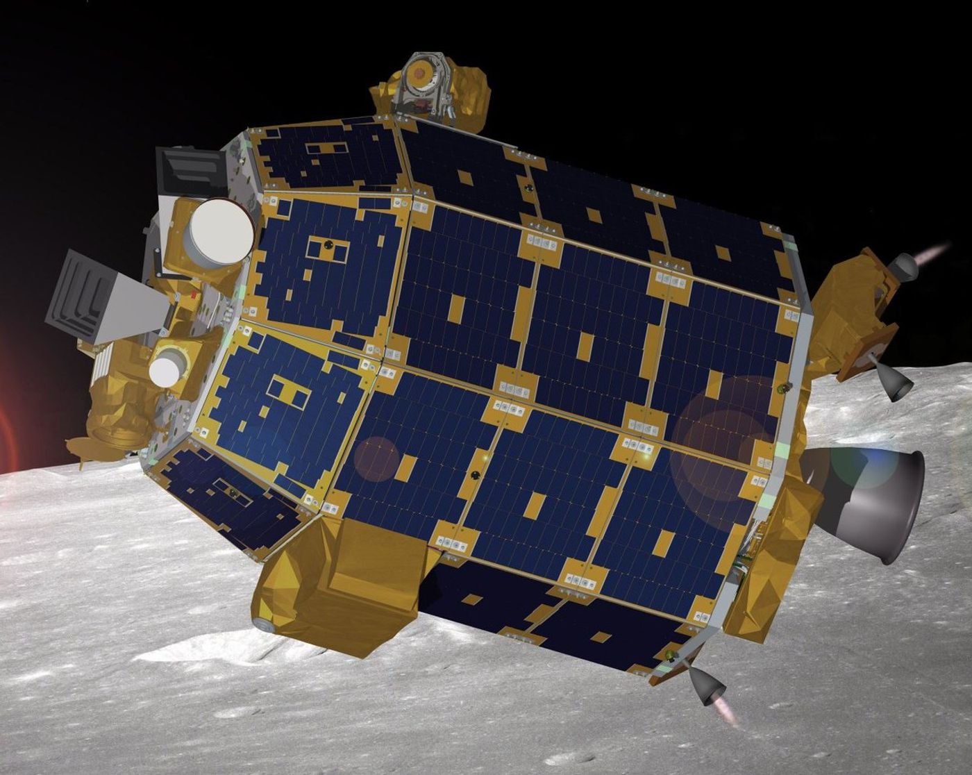 Artist rendition of the LADEE spacecraft in lunar orbit. (Credit: NASA)