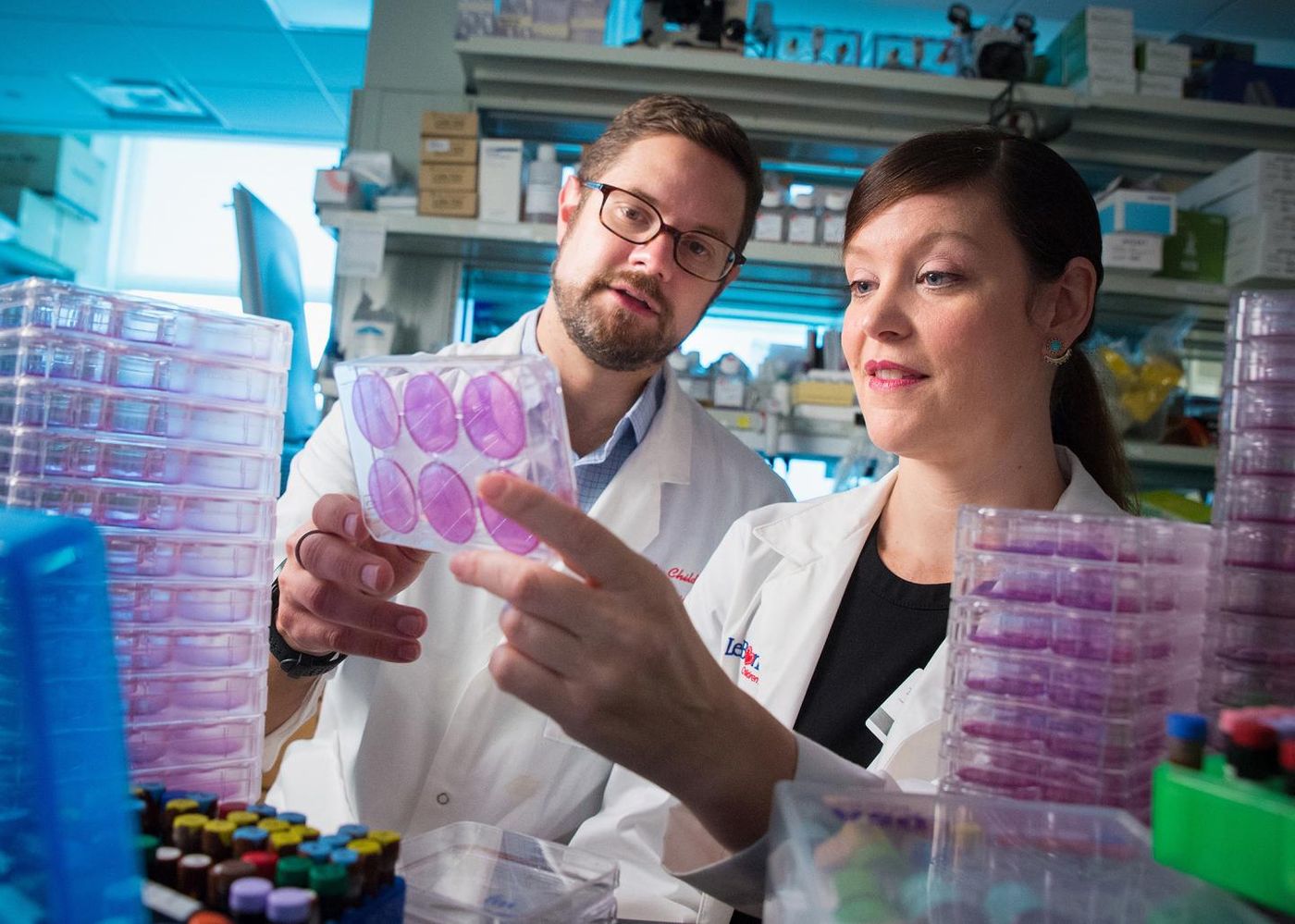 Corresponding author Paul Thomas, Ph.D., an associate member of the St. Jude Department of Immunology, and Heather Smallwood, Ph.D., of the University of Tennessee Health Science Center in Memphis. Credit: St. Jude Children's Research Hospital / Peter Barta