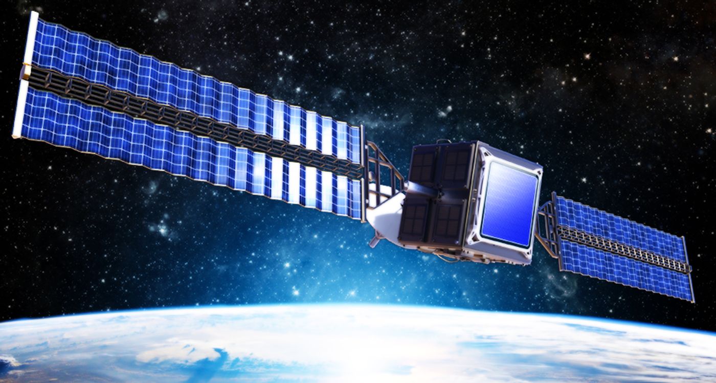 An artist's impression of a satellite using a flat SPIDER array.