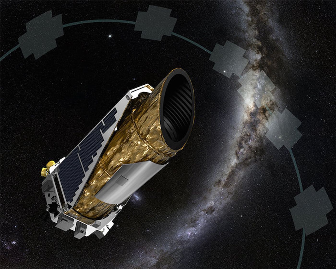 An artist's rendition depicting the Kepler Space Telescope.