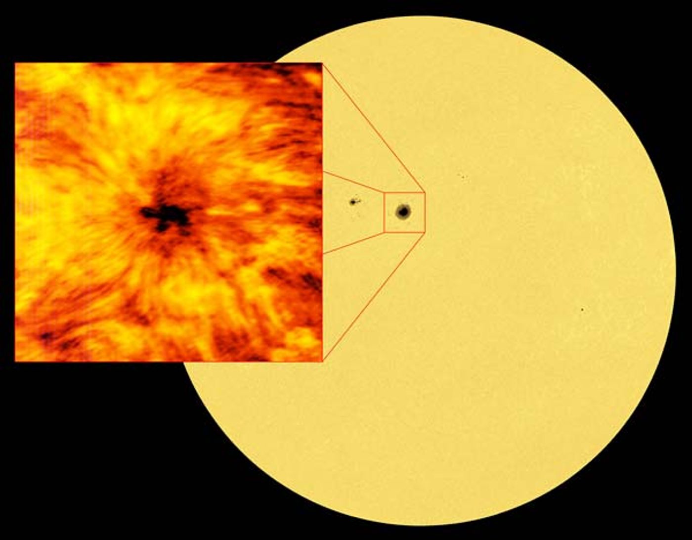 A sun spot that was revealed by ALMA during observations of the Sun.