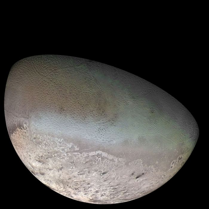 An image of Neptune's moon Triton that was captured by NASA's Voyager 2 spacecraft in 1989.