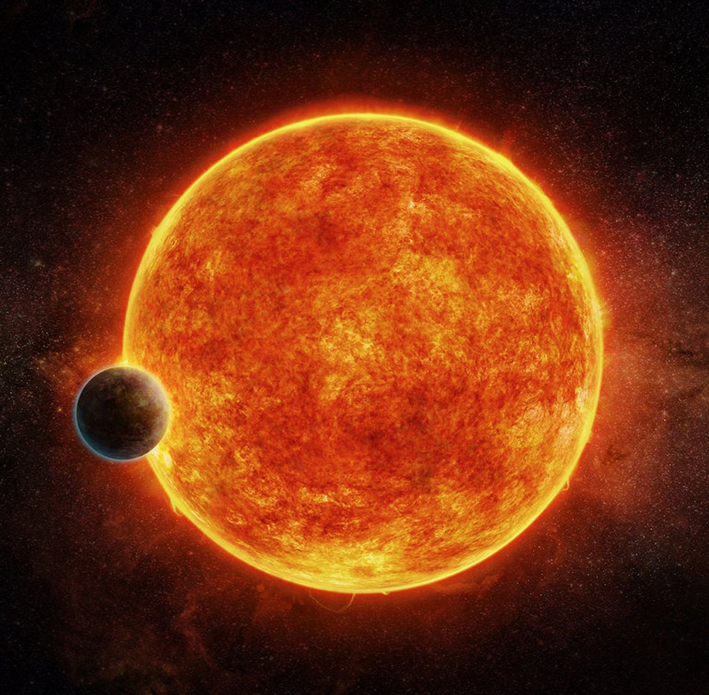 An artist's impression of LHS 1140b as it orbits its host star.