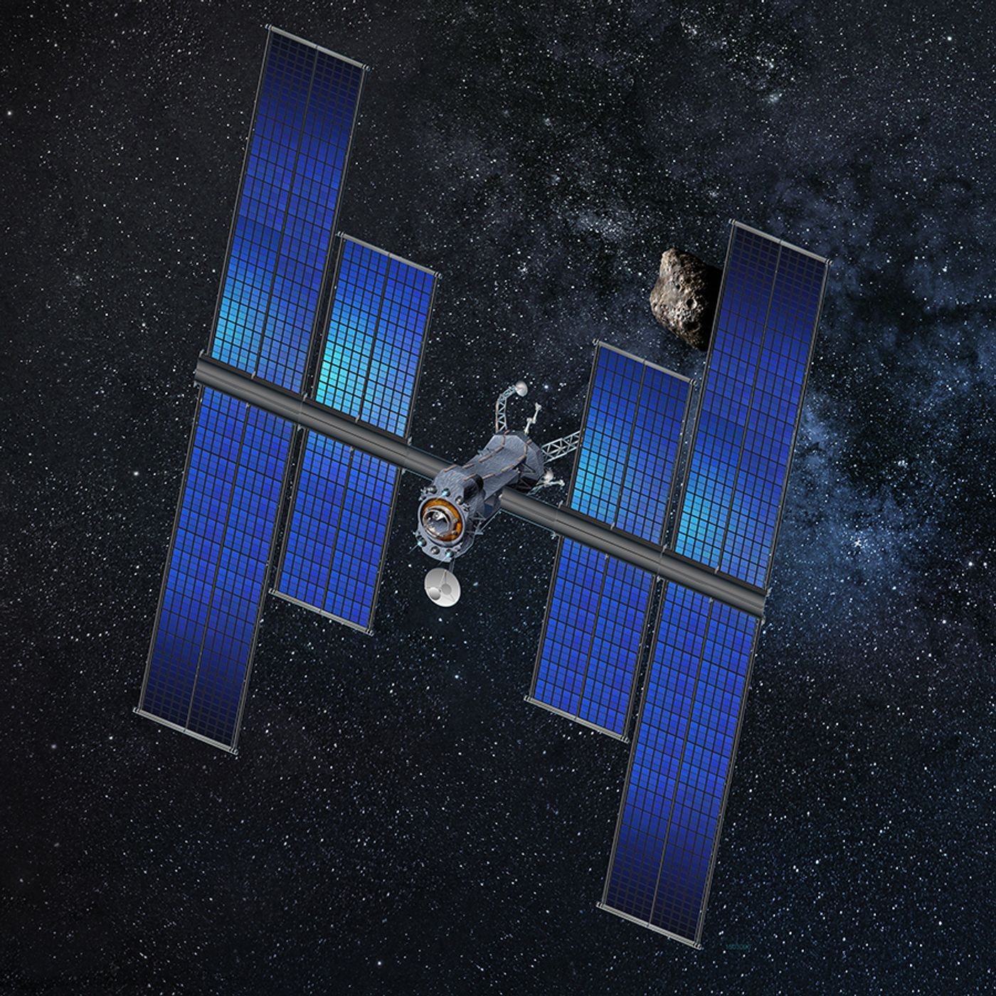 An artist's impression of a future spacecraft utilizing a roll-out solar array.