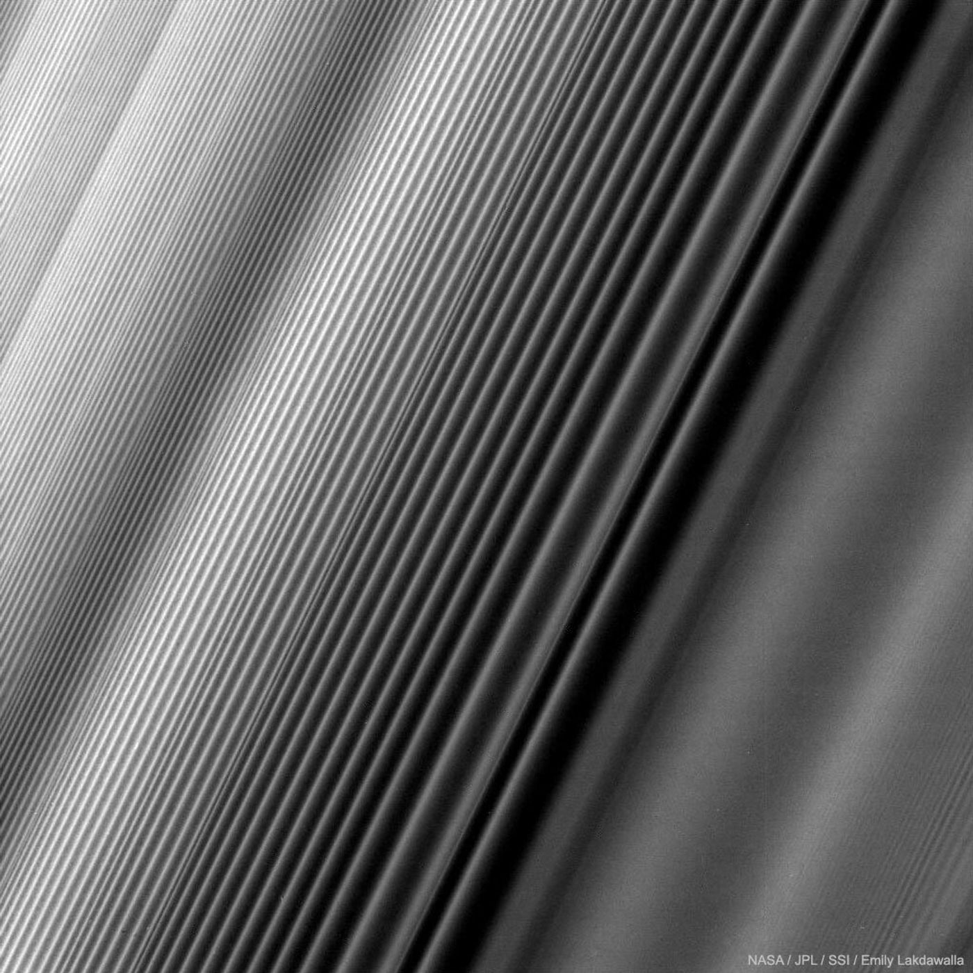 A close-up of Saturn's rings, captured with the Cassini spacecraft before its plunge in 2017.