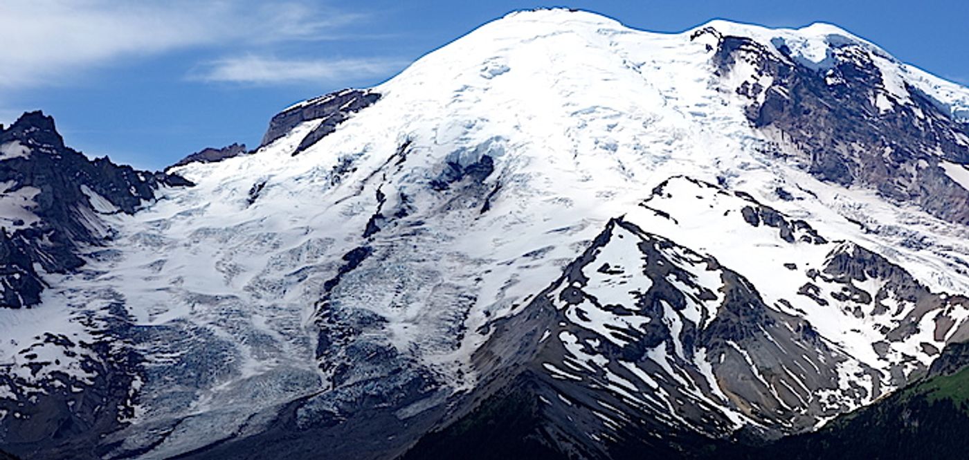 East face of Mount Rainier with views of the summit and the prominent Emmons glacier. Photo: NPS
