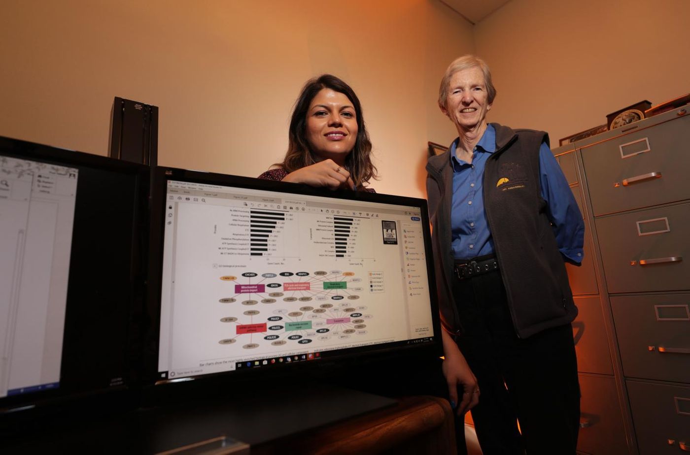 Giovanna Pozuelos (left) is a graduate student working with Prue Talbot at UC Riverside. / Credit: Stan Lim, UC Riverside.