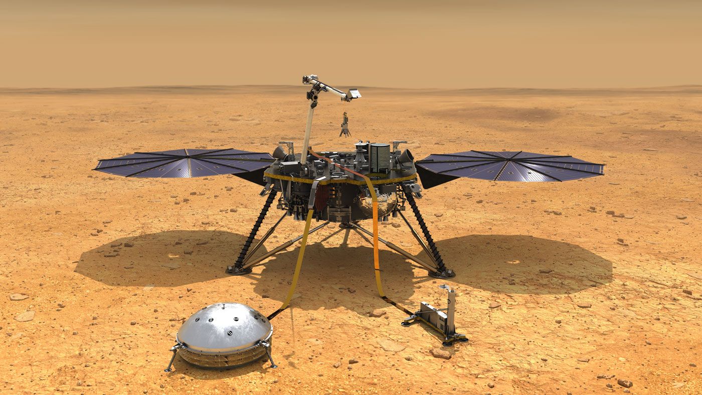 Artist's rendition of NASA's InSight lander on the Red Planet (Credit: NASA/JPL-Caltech)