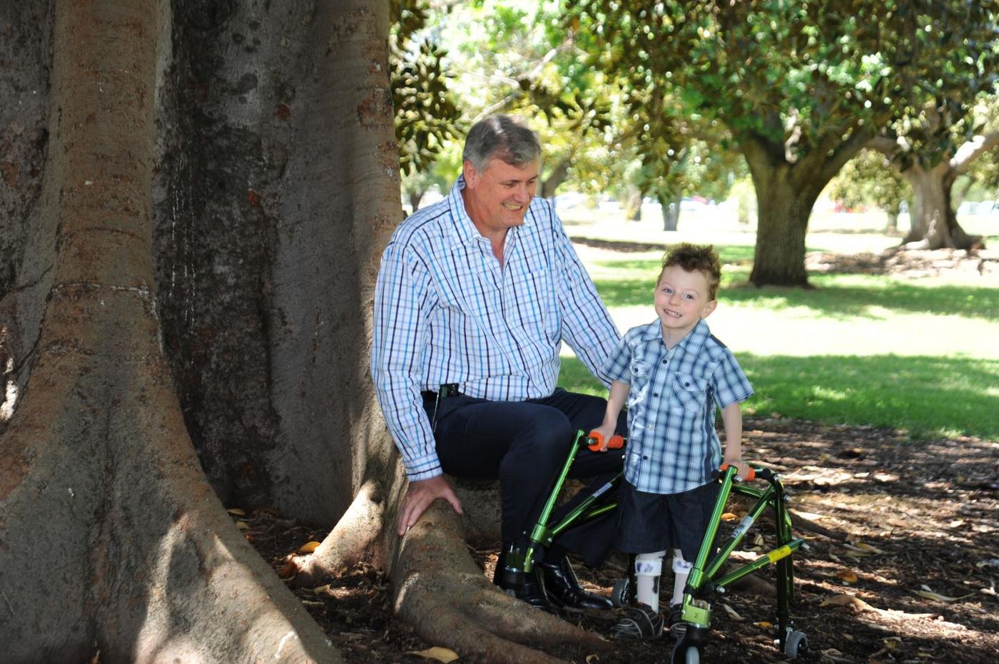 Emeritus Professor Alastair MacLennan with Mathew Reinersten, from Adelaide, who is an ambassador for the group's cerebral palsy research. / Credit: University of Adelaide