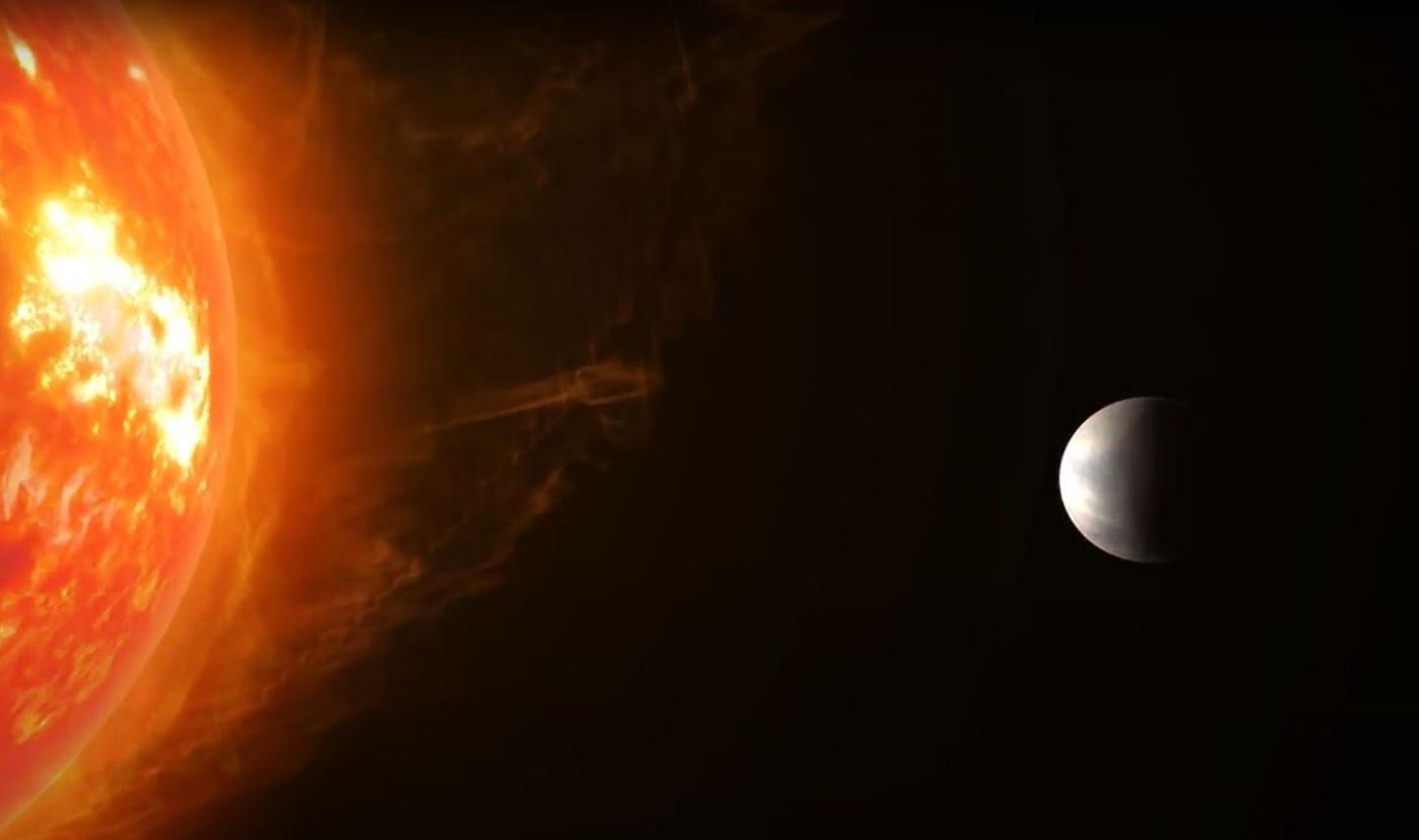 Artistic impression of Super-Earth Gliese 486b and its nearby red dwarf star. / Credit: RenderArea, https://renderarea.com