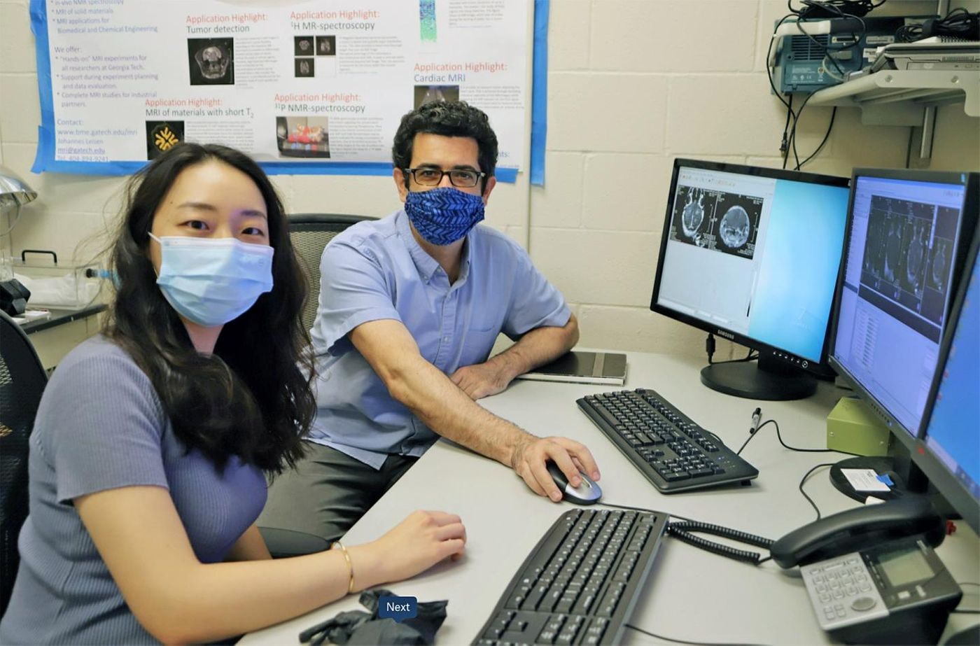 Georgia Tech Mechanical Engineering Ph.D. student Yutong Guo (left) and her mentor, assistant professor Costas Arvanitis, have developed a way to use ultrasonics to treat brain disease. / Credi:  Ashley Ritchey, Georgia Tech