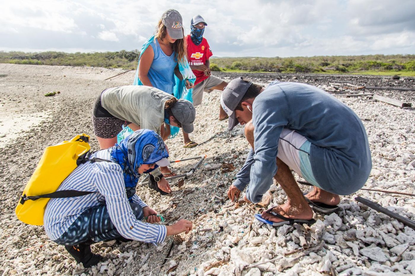 Plastic sampling on a beach in Galapagos. / Credit: Adam Porter