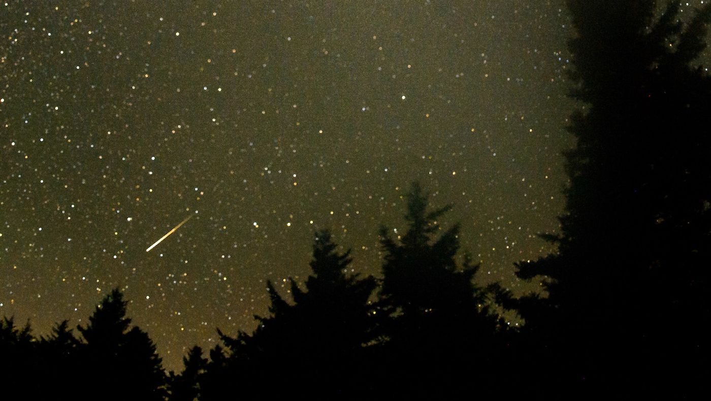 A meteor streaks across the sky during the annual Perseid meteor shower Friday, August 12, 2016 in Spruce Knob, West Virginia. (cropped from original) / Credit:  NASA / Bill Ingalls  