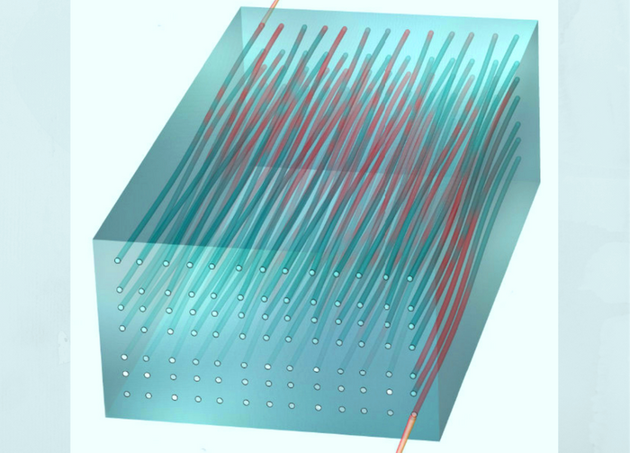 Illustration of light passing through a two-dimensional waveguide array. Credit: Rechtsman laboratory/PSU