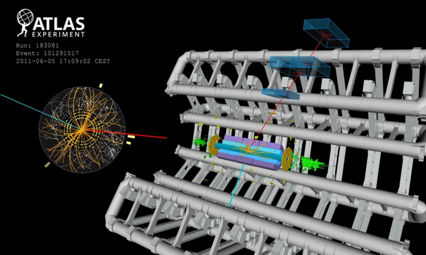 The decay of W boson from proton-proton collisions recorded by ATLAS. Credit: CERN