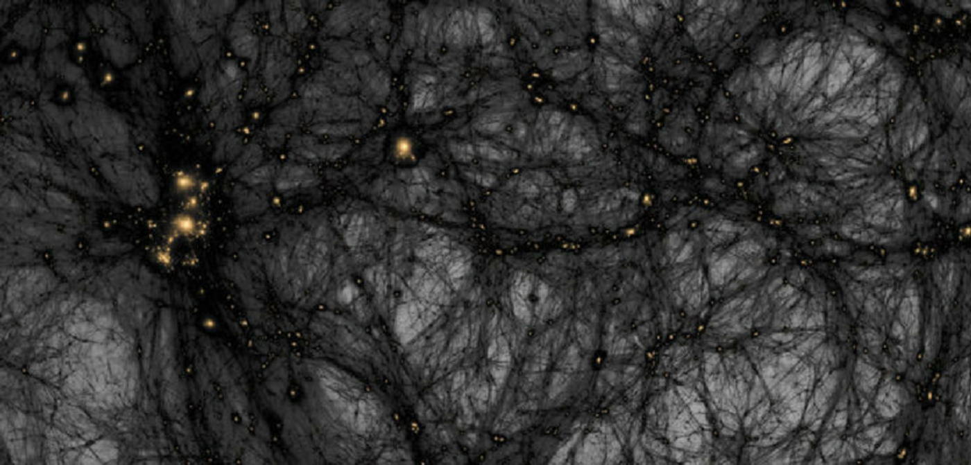 A simulation showing the potential distribution of dark matter in the seeable universe. Credit: American Museum of Natural History