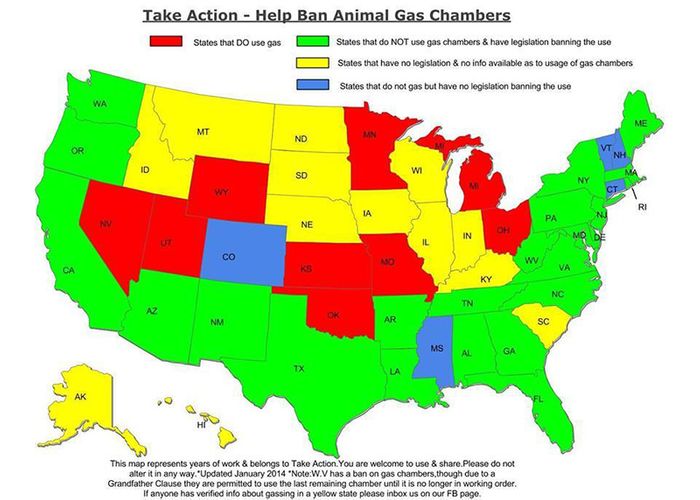 Map of states that use the gas chamber