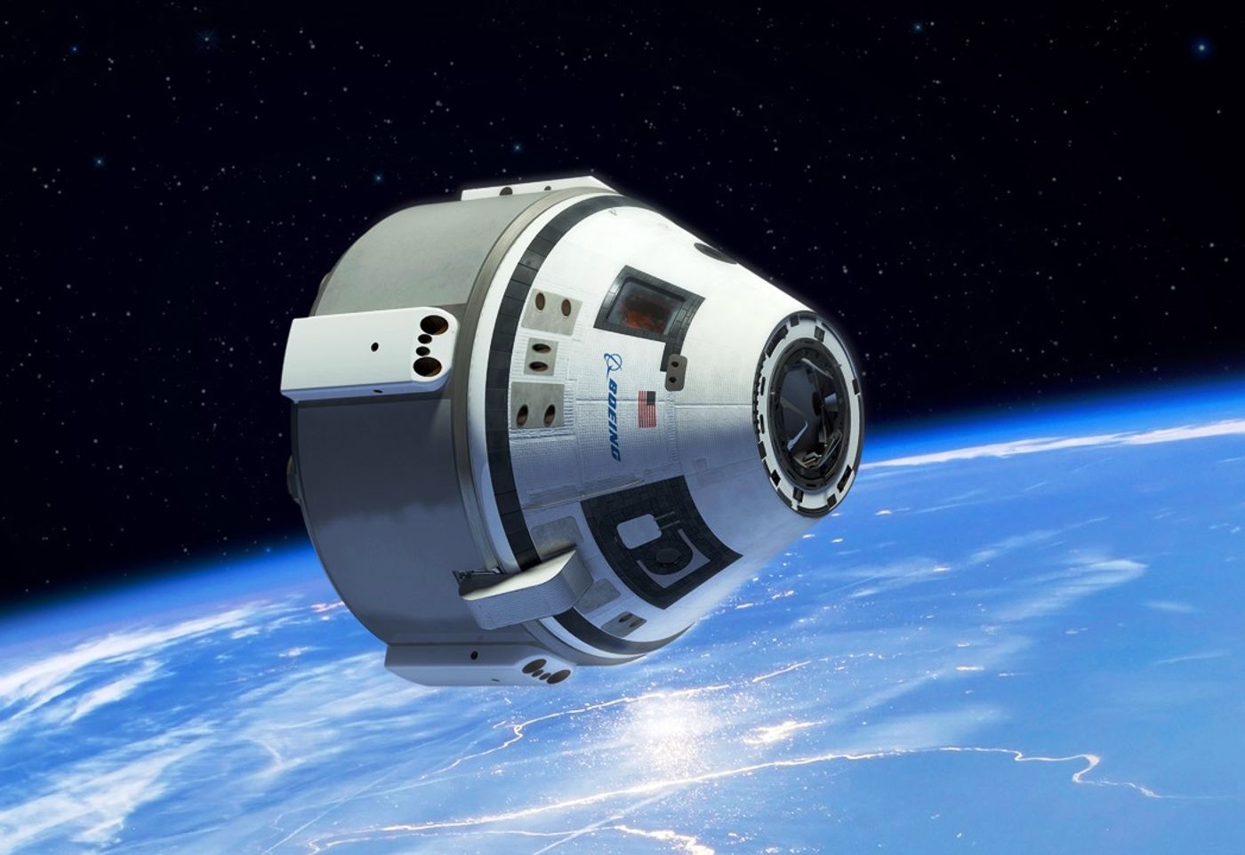 An artist's impression of the Boeing Starliner spacecraft in space after launch.