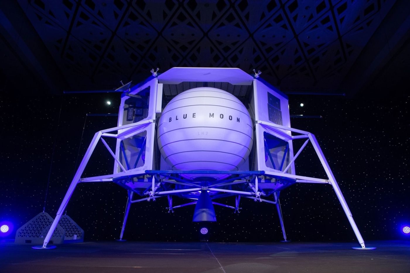 A mock-up of Blue Origin's upcoming Blue Moon lunar lander.