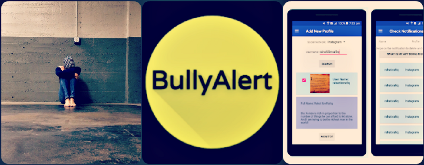 bullying representation and BullyAlert images, credit: public domain, CyberSafety Research Center