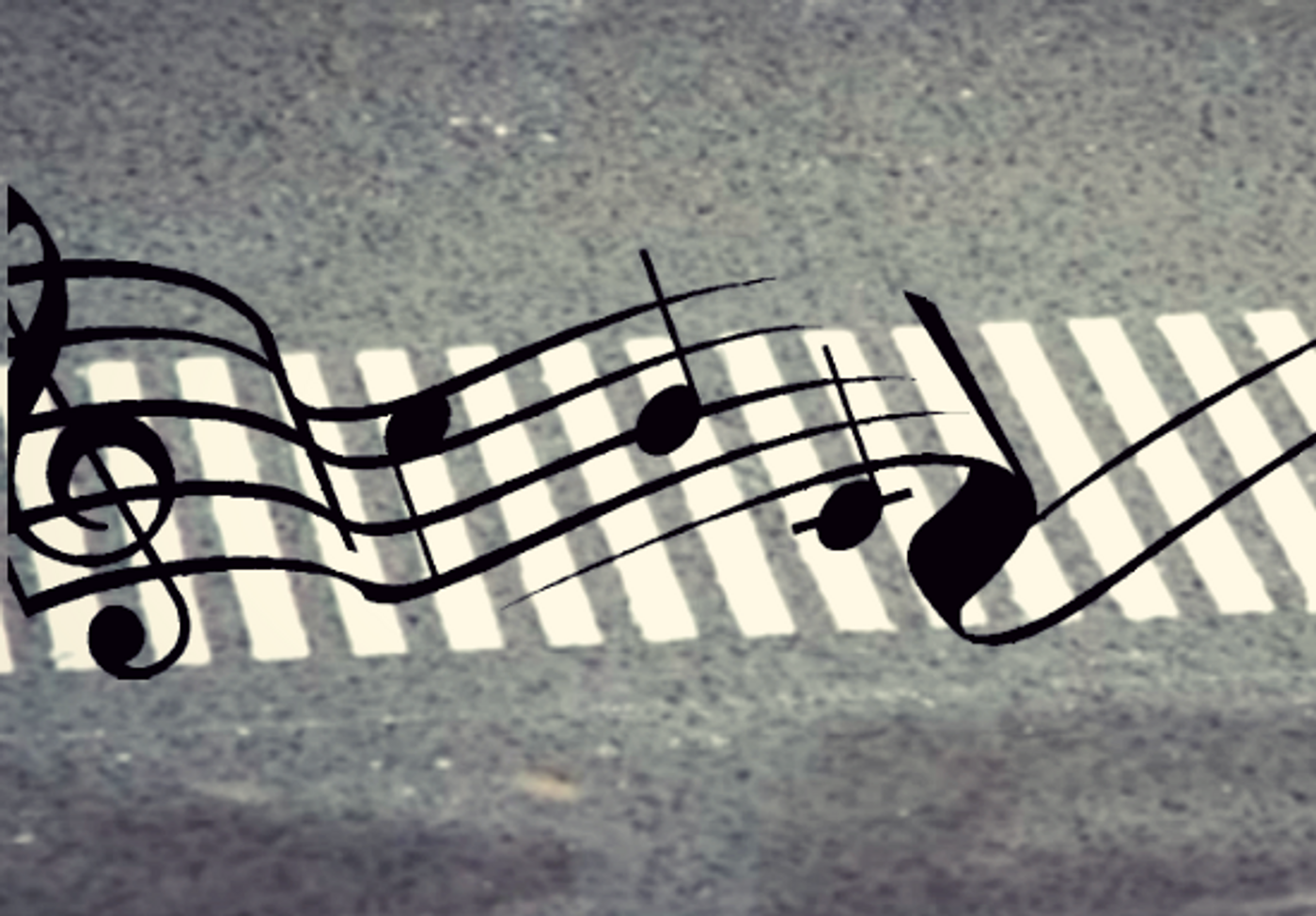 collage of musical notes on road, credit: public domain