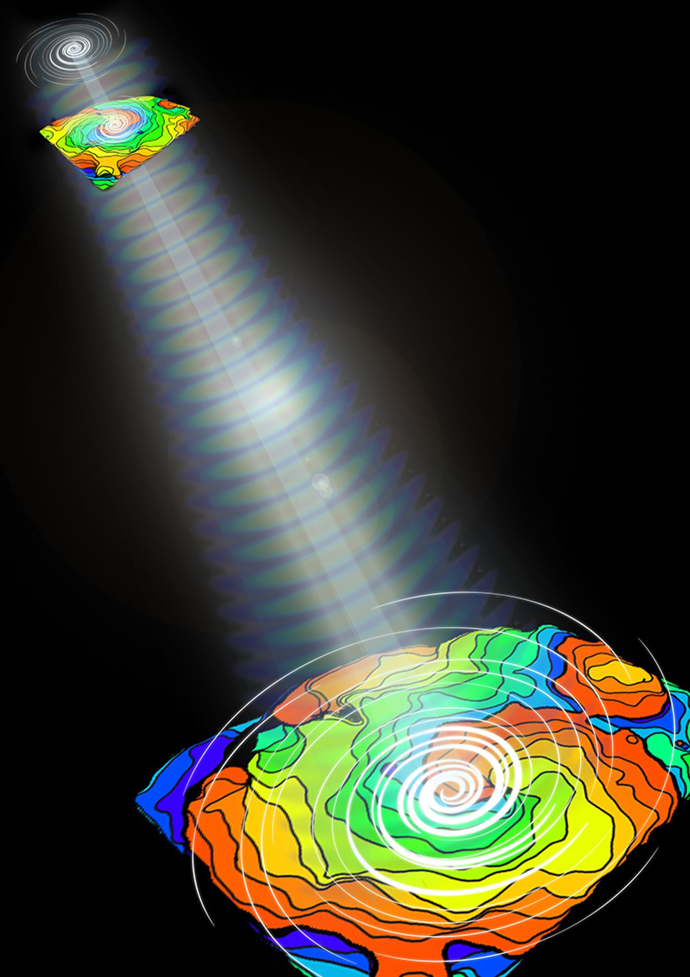 Using light patterns, researchers were able to control the direction of cardiac electrical waves (color maps), which form distinct spirals during arrhythmias. (Credit: Eana Park)