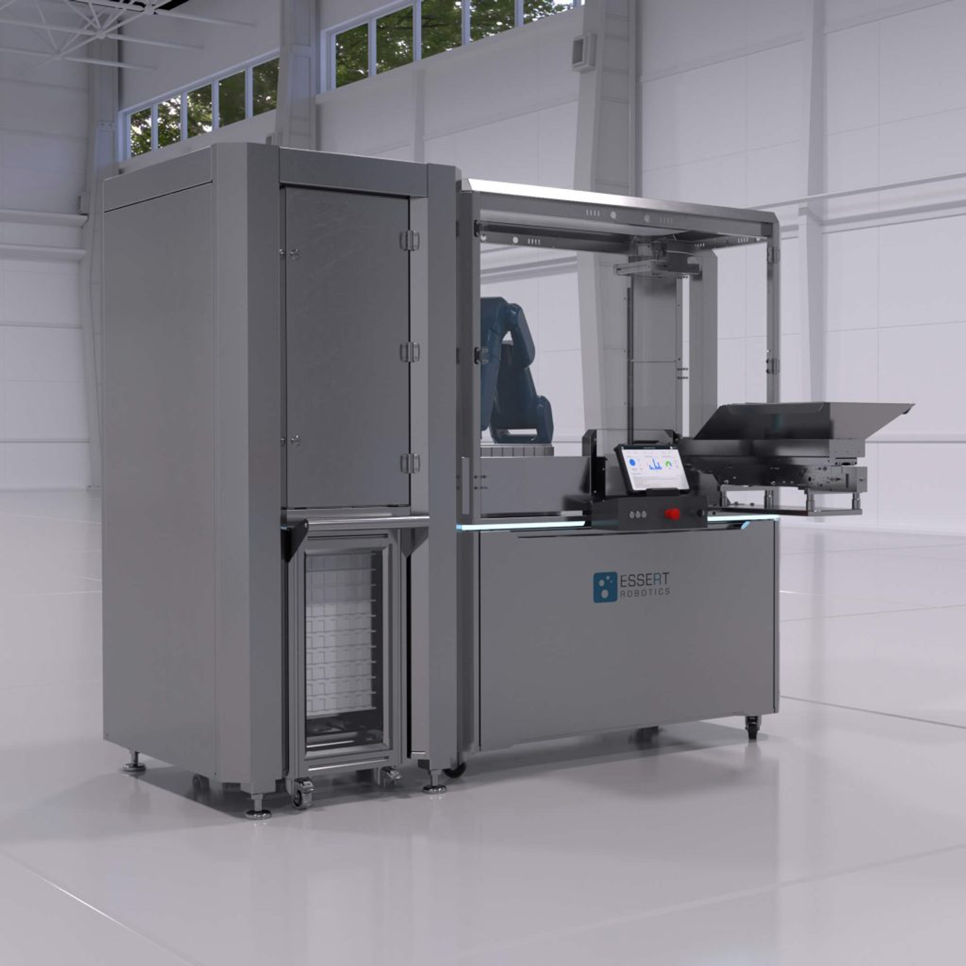 The ADVANCED Robotic Workstation in the GMP-compliant design meets strict cleanliness standards, enabling operation in ISO class 5 clean rooms for lab automation and medical device assembly.  | © ESSERT Robotics