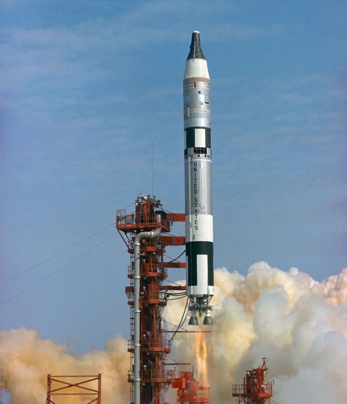 Launch of Gemini 3, the first crewed launch of Project Gemini, on March 23, 1965. (Credit: NASA)