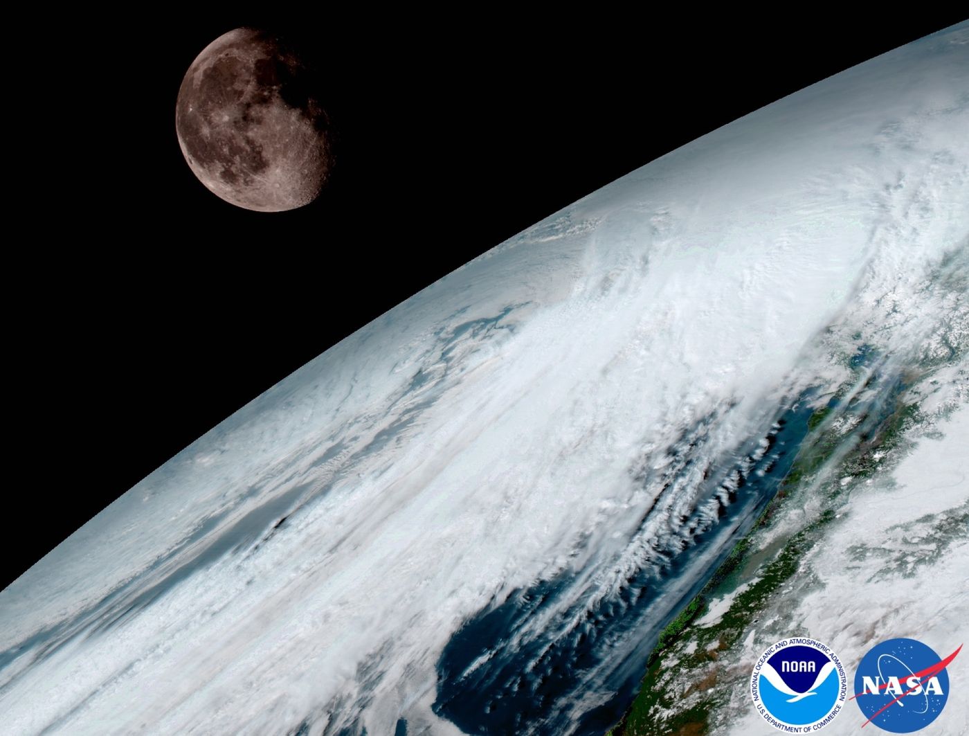 This shot from a geostationary position over Earth, shows both our home planet and the Moon in the same frames.