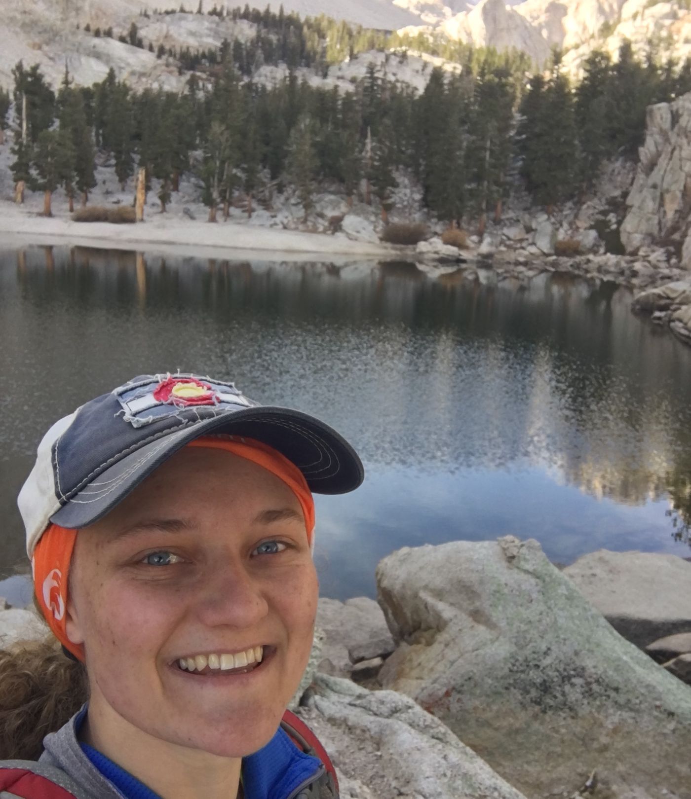 Hiking by an alpine lake near Mount Whitney in the Eastern Sierra. (Credit: Abbie Sandquist)