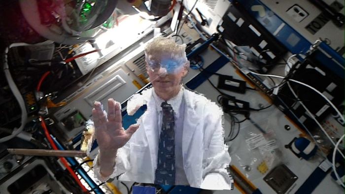 NASA flight surgeon Dr. Josef Schmid "holoported" to the ISS in October 2021 to visit the astronauts on board.  (Image credit: ESA (European Space Agency) astronaut Thomas Pesquet)
