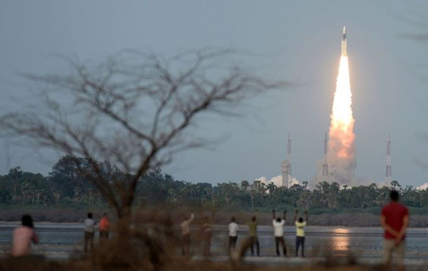 India's largest rocket launches from the pad.